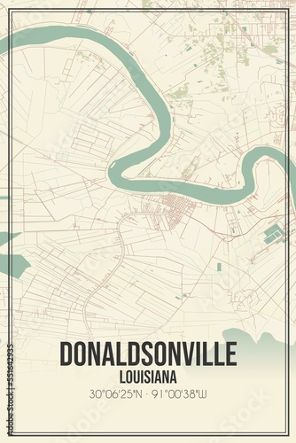 Retro US city map of Donaldsonville, Louisiana. Vintage street map. photo