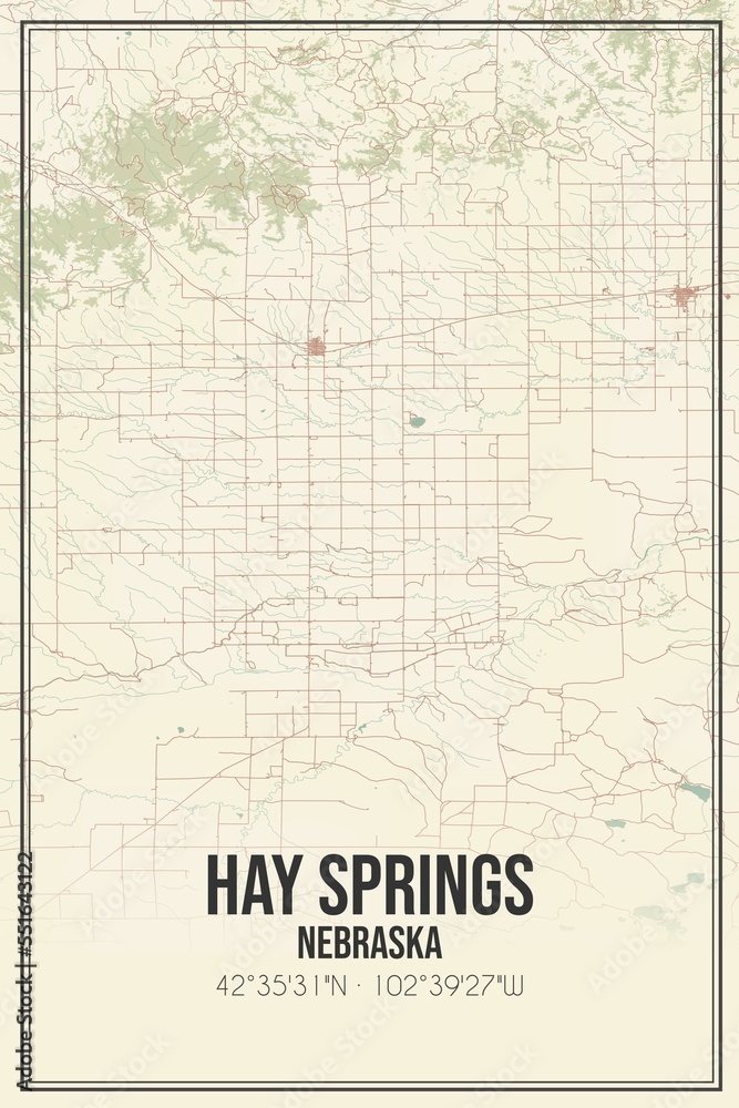 Retro US city map of Hay Springs, Nebraska. Vintage street map.