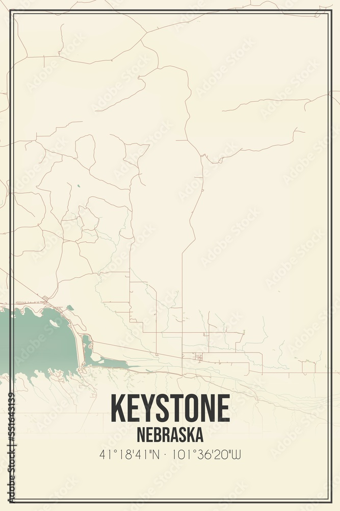 Fototapeta premium Retro US city map of Keystone, Nebraska. Vintage street map.
