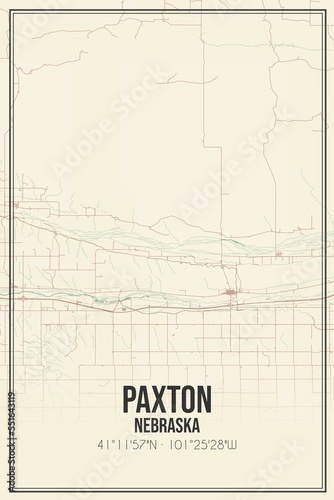 Retro US city map of Paxton, Nebraska. Vintage street map. photo