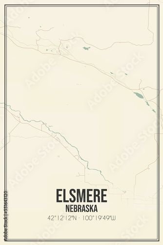 Retro US city map of Elsmere, Nebraska. Vintage street map. photo