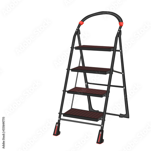 Ladder isolated on white background. Aluminium or metal staircase with steps for housekeeping. Steel stepladder for repair, renovation and construction works. Folding step ladder. Vector illustration