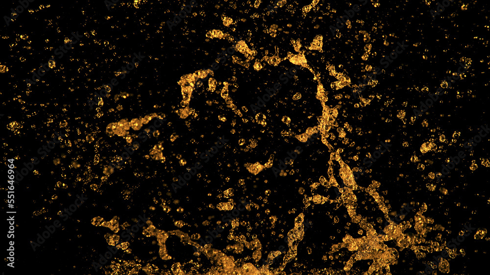 Golden splash isolated on black background.