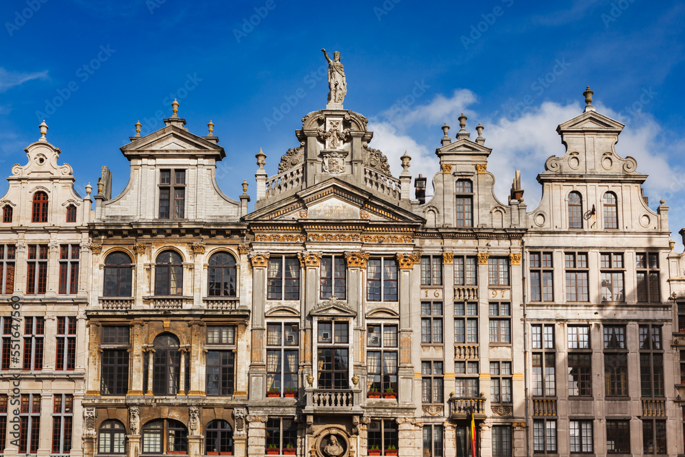 Guild houses in the historic Grand Place city square in Brussels, Belgium with 