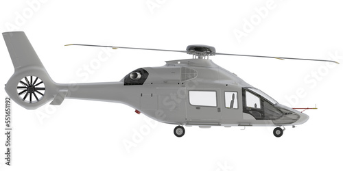 side view of White Helicopter for make mockup Isolated On empty Background
