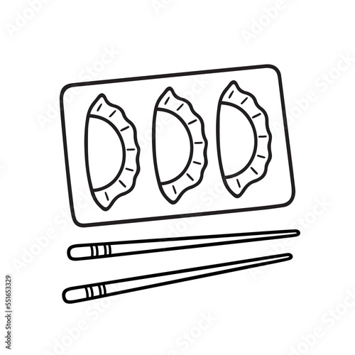 Mandu doodle Korean food in sketch style. Korean cuisine. Hand drawn vector illustration isolated on white background