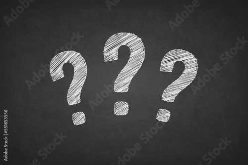 Question mark written chalk on blackboard. Questions why? Quiz white chalk on black chalkboard. Hand drawn icon. Quastion uncertainty. Handwritten hands questionnair. Vector illustration