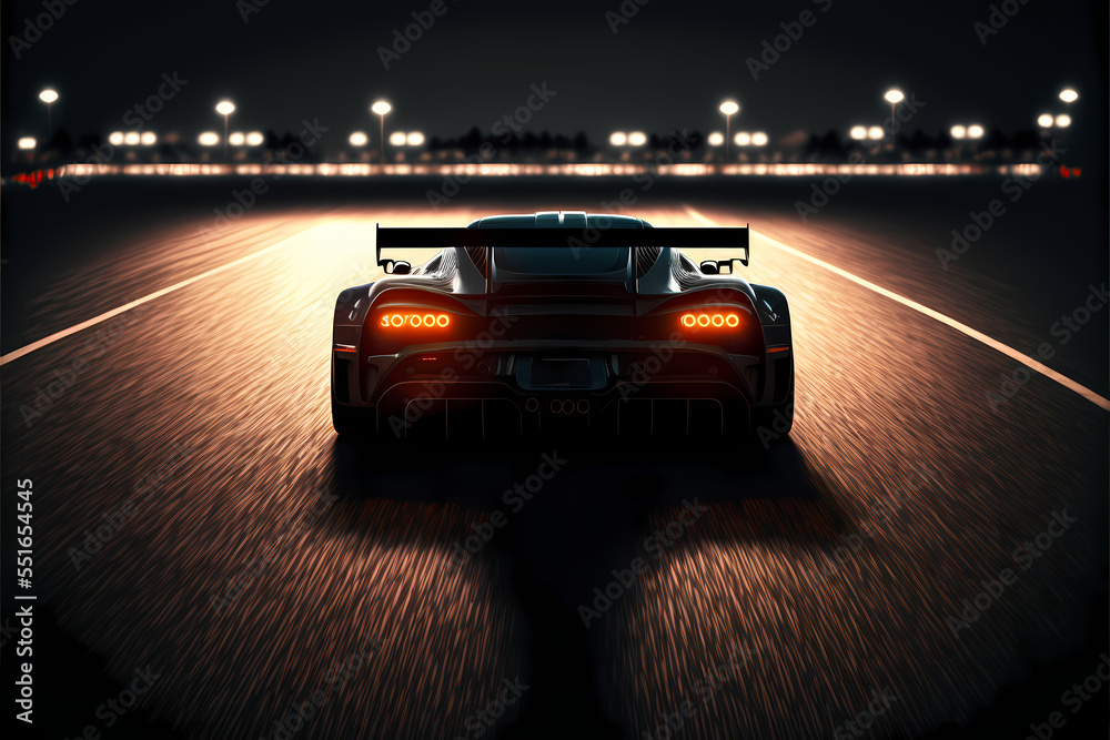 Naklejka premium sunset on the road asphalt, Car Racer Motorsport, landscape digital illustration