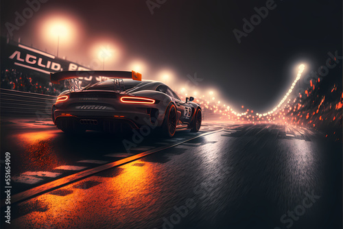 sunset on the road asphalt, Car Racer Motorsport, landscape digital generative ai illustration