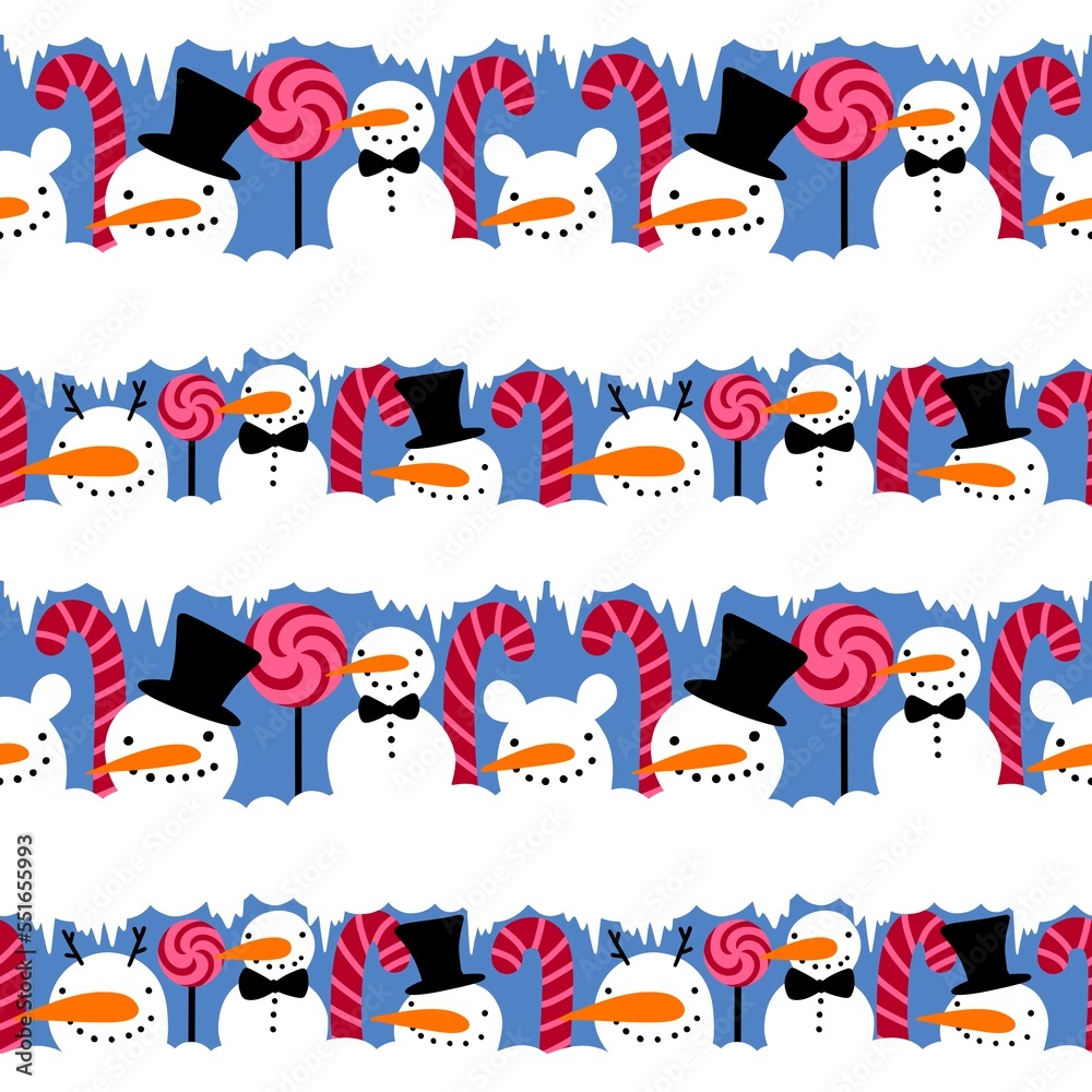 Naklejka premium Winter seamless snowman and snowflakes pattern for Christmas wrapping paper and kids notebooks