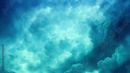 Dramatic blue , turquoise sky background. Abstract clouds with copy space. Generative AI