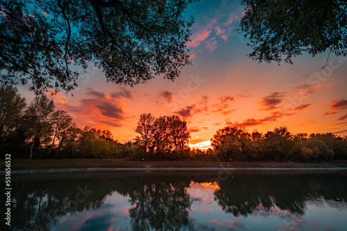 Sunset over the lake in Sveta Nedelja Croatia