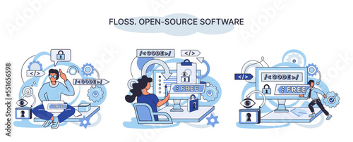 FLOSS. Open source software. Free product anyone can freely redistribute, modify and completely remake, can be improved, modernized thanks to inventions of users. Tiny programming language persons