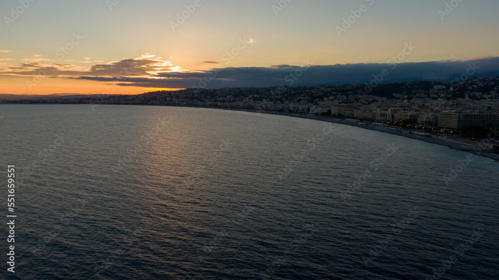 Obraz premium Nice, France Aerial view of coast of sea and city. Buildings in old Town , Drone view 