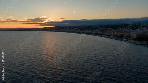 Nice  France Aerial view of coast of sea and city.  Buildings in old Town   Drone view 