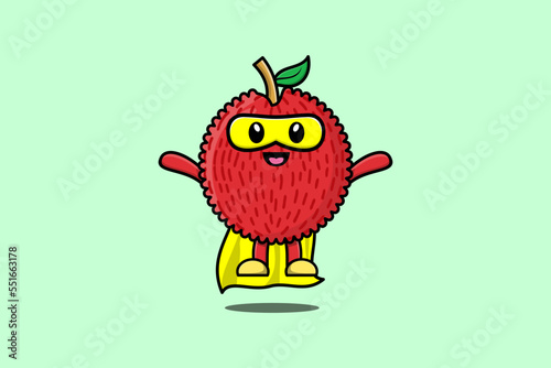 Cute Lychee superhero character flying illustration cartoon vector in 3d modern style design