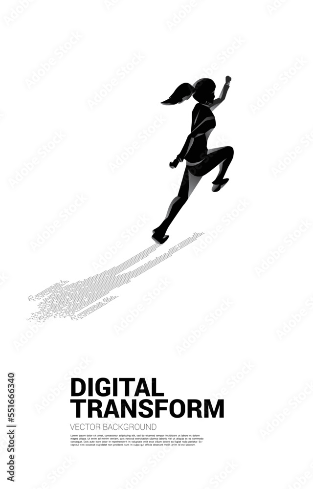 Fototapeta premium Businesswoman with shadow from digital dot pixel. business concept of digital transformation and digital footprint.