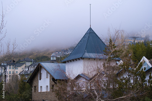 View of houses in the mountains at the Sierra Nevada Ski Resort
