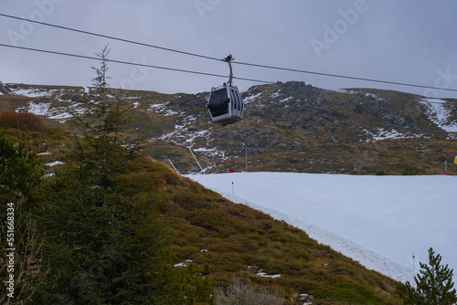 View of ski lift in Sierra Nevada Capped Mountain