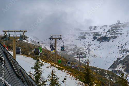 View of ski lift in Sierra Nevada Capped Mountain