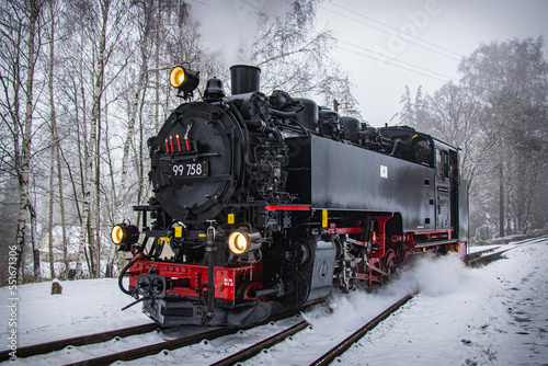 Steam locomotive decorated for Christmas