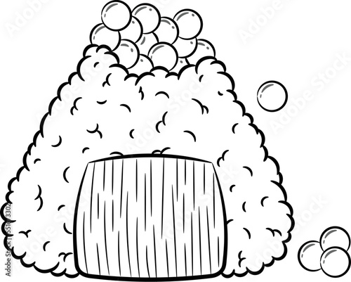 Japanese Onigiri brown rice with red caviar cute drawing sketch for coloring