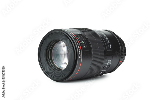 DSLR camera macro lens 100mm. Close-up isolated on a transparent background photo