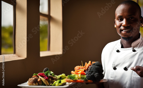  A perfect picture of a portrait of an young african descent person working as a chef  - AI Generated