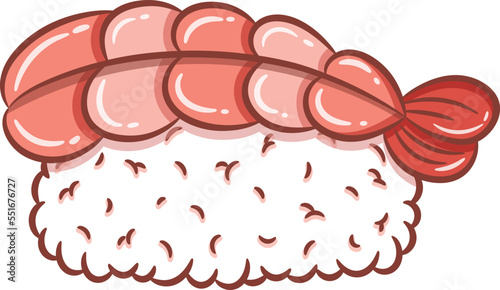 Japanese Sushi rice with shrimp cute drawing