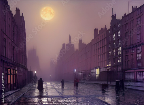 Obraz na płótnie moonlit street in the whitechapel area of london in the 19th century