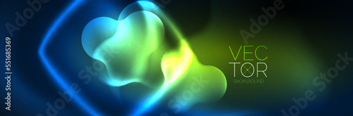Glowing neon lights abstract shapes composition. Magic energy concept. Template for wallpaper, banner, background or landing