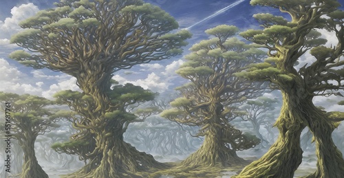 ねじれた大樹の異世界背景イラスト 