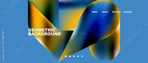 Glassmorphism landing page background template. Colorful glass shapes with metallic effect abstract composition for wallpaper, banner, background