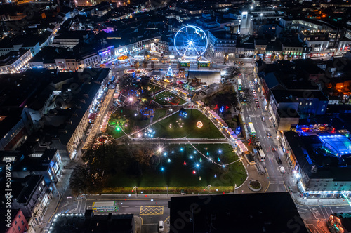 Galway Christmas Market 2022 Aerial view of Eire Square.