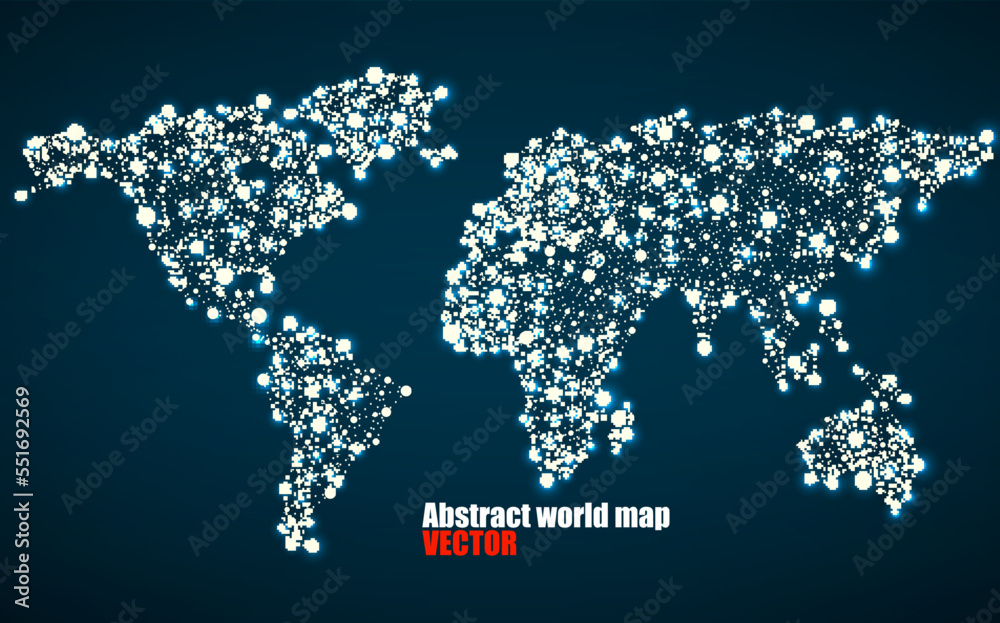 Abstract geometric world map with glowing triangles. Triangular neon ...
