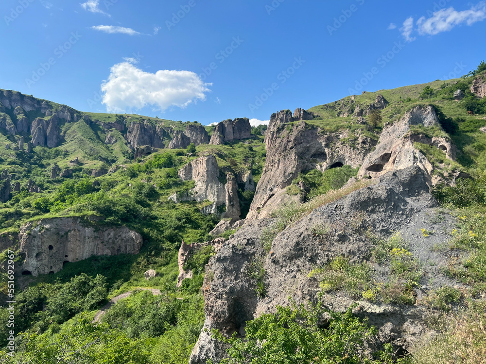 Landscape with cave dwellings in Armenia