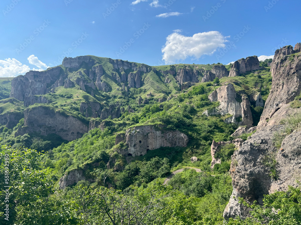 Landscape with cave dwellings in Armenia