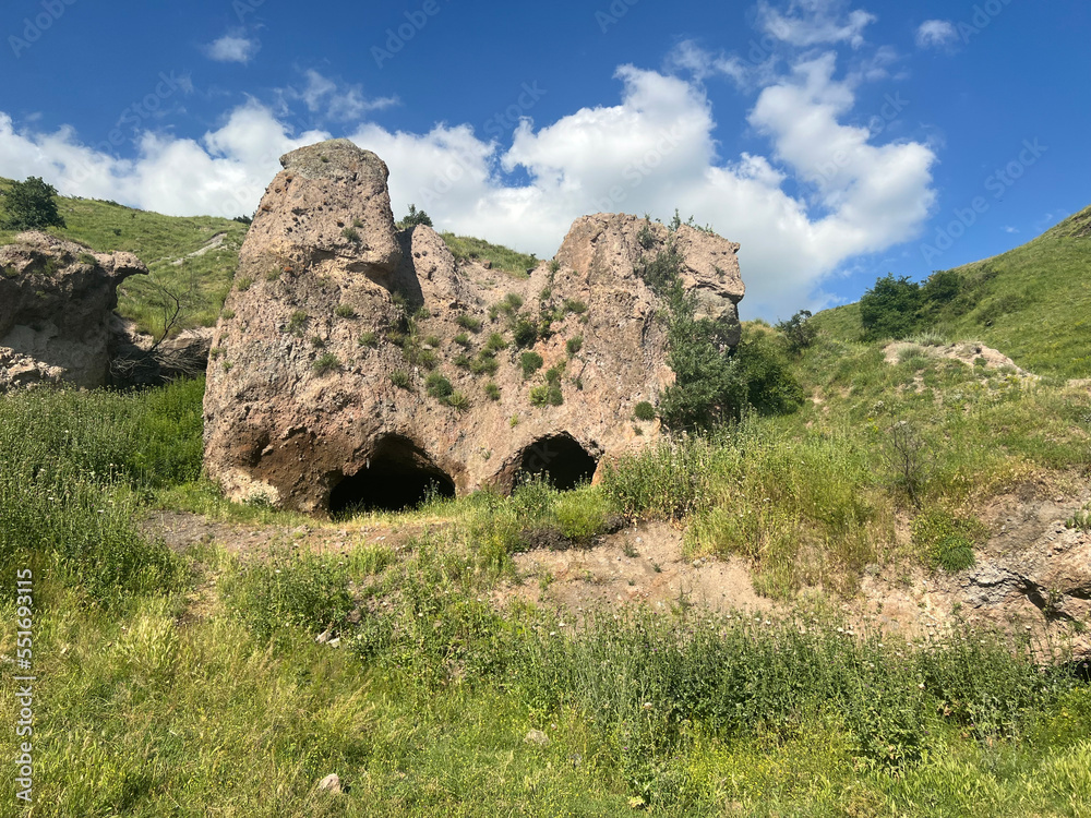 Landscape with cave dwellings in Armenia