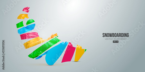 Abstract silhouette of a snowboarding on white background. The snowboarder man doing a trick. Carving. Vector illustration