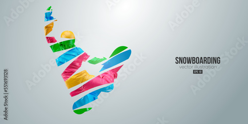 Abstract silhouette of a snowboarding on white background. The snowboarder man doing a trick. Carving. Vector illustration