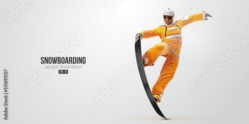 Realistic silhouette of a snowboarding on white background. The snowboarder man doing a trick. Carving. Vector illustration