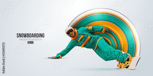 Realistic silhouette of a snowboarding on white background. The snowboarder man doing a trick. Carving. Vector illustration