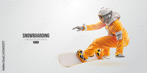 Realistic silhouette of a snowboarding on white background. The snowboarder man doing a trick. Carving. Vector illustration photo