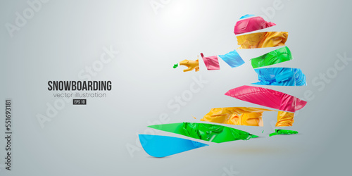 Abstract silhouette of a snowboarding on white background. The snowboarder man doing a trick. Carving. Vector illustration