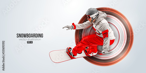 Realistic silhouette of a snowboarding on white background. The snowboarder man doing a trick. Carving. Vector illustration