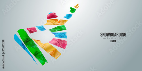 Abstract silhouette of a snowboarding on white background. The snowboarder man doing a trick. Carving. Vector illustration