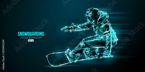 Abstract silhouette of a snowboarding on blue background. The snowboarder man doing a trick. Carving. Vector illustration