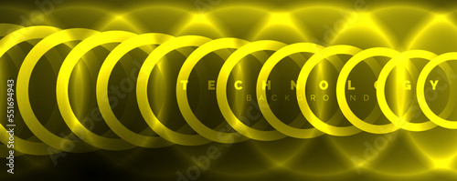 Neon shiny circles abstract background  technology energy space light concept  abstract background wallpaper design