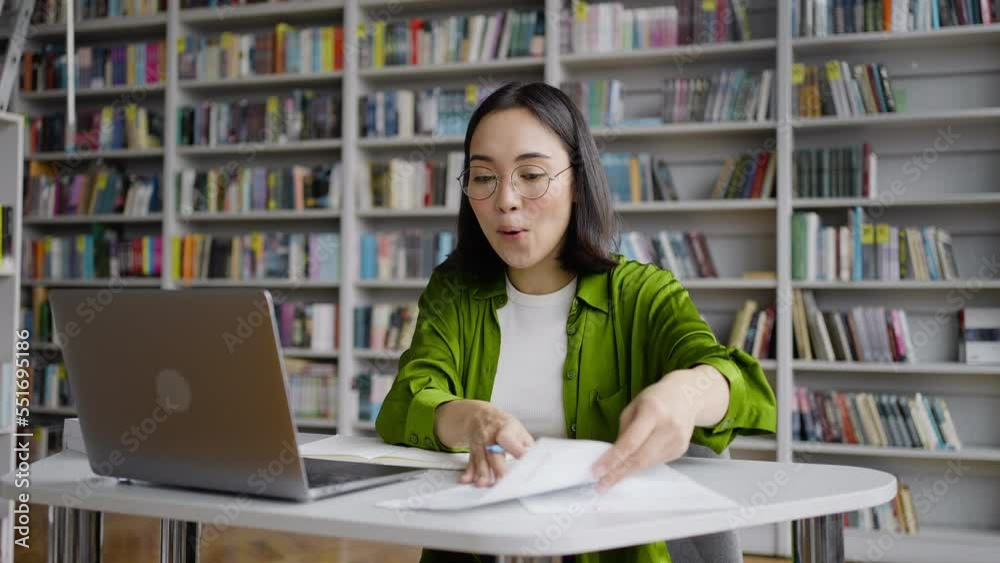 Positive teacher explains material online expressively Positive teacher explains material online expressively