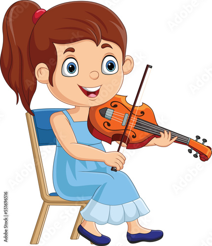 Cartoon little girl playing a violin